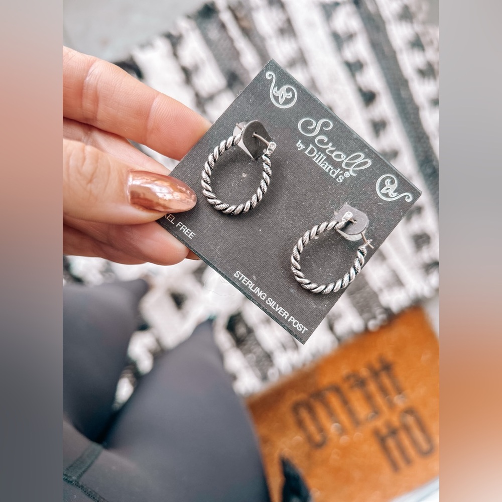 Silver medium hoop earrings.